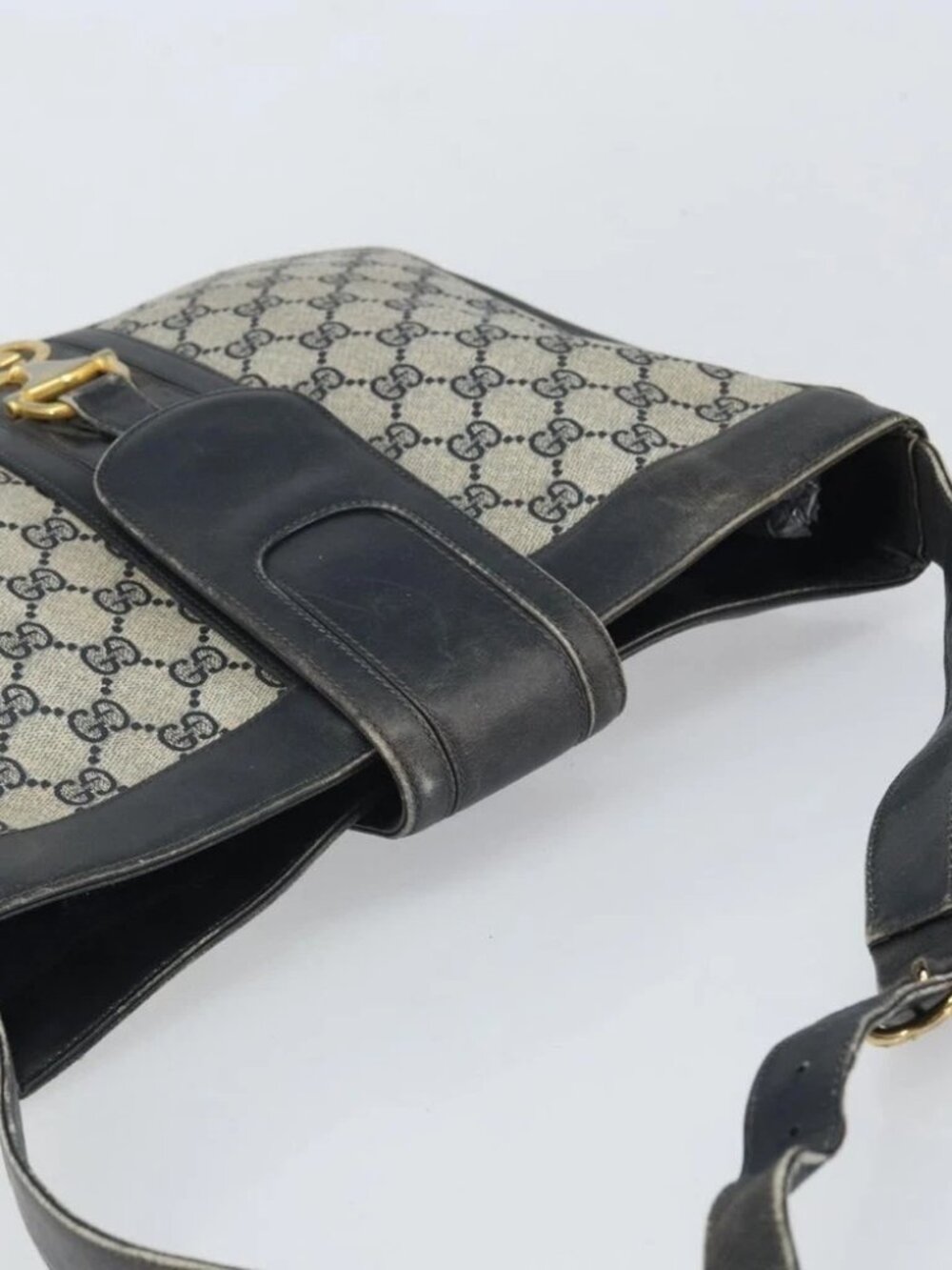 GUCCI GG Supreme Horsebit Shoulder Bag PVC Navy Gold - Picture 7 of 16